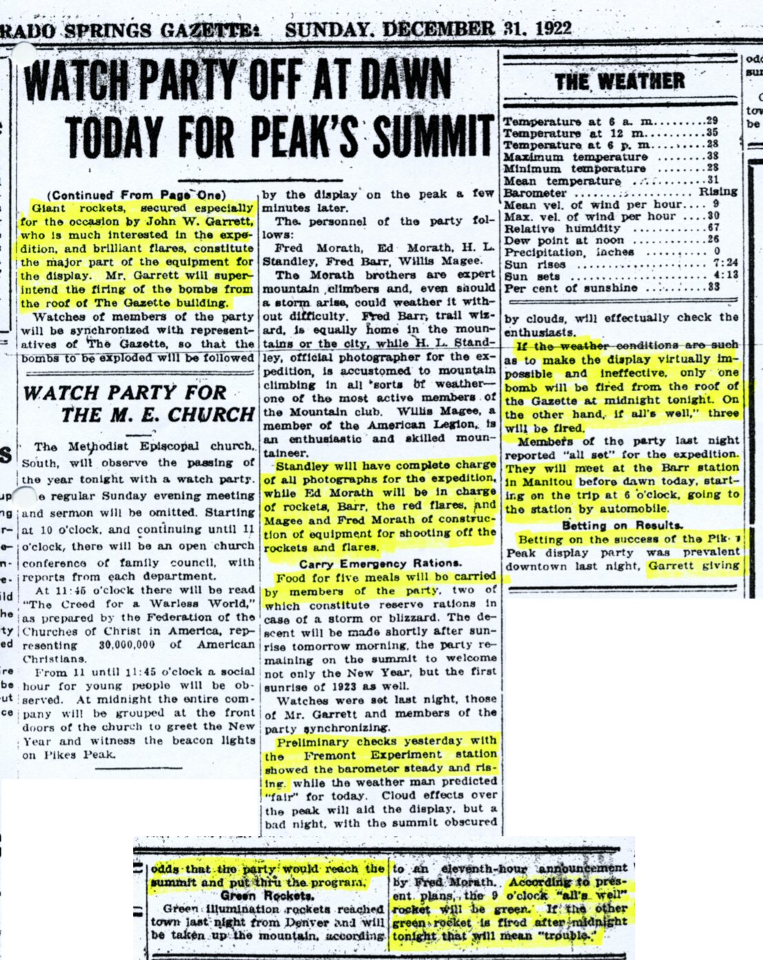 Gazette Telegraph Article, December 31, 1922, Pikes Peak Library District